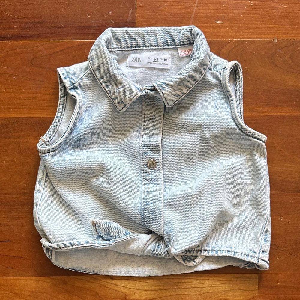 Zara Light Blue Denim Kids Tank Top